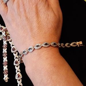 Gold over sterling deep sapphire blue marquise tennis bracelet 7 3/4"